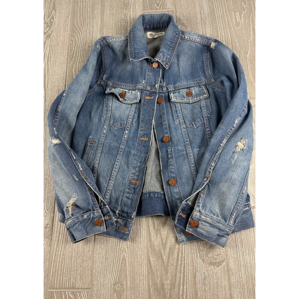 Madewell Distressed Jean Jacket Blue Denim Size Small Womens